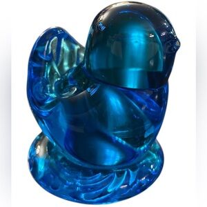 Signed 2001 Vintage Cobalt Glass Blue Bird of Happiness Baby Sparrow Song
Bird